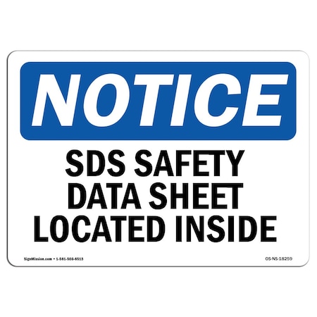 OSHA Notice Sign, SDS Safety Data Sheet Located Inside, 24in X 18in Decal